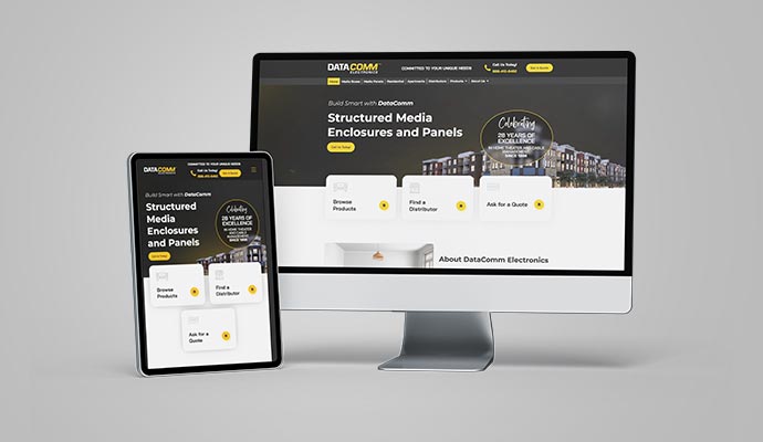 DataComm Electronics website mockup desktop and mobile device